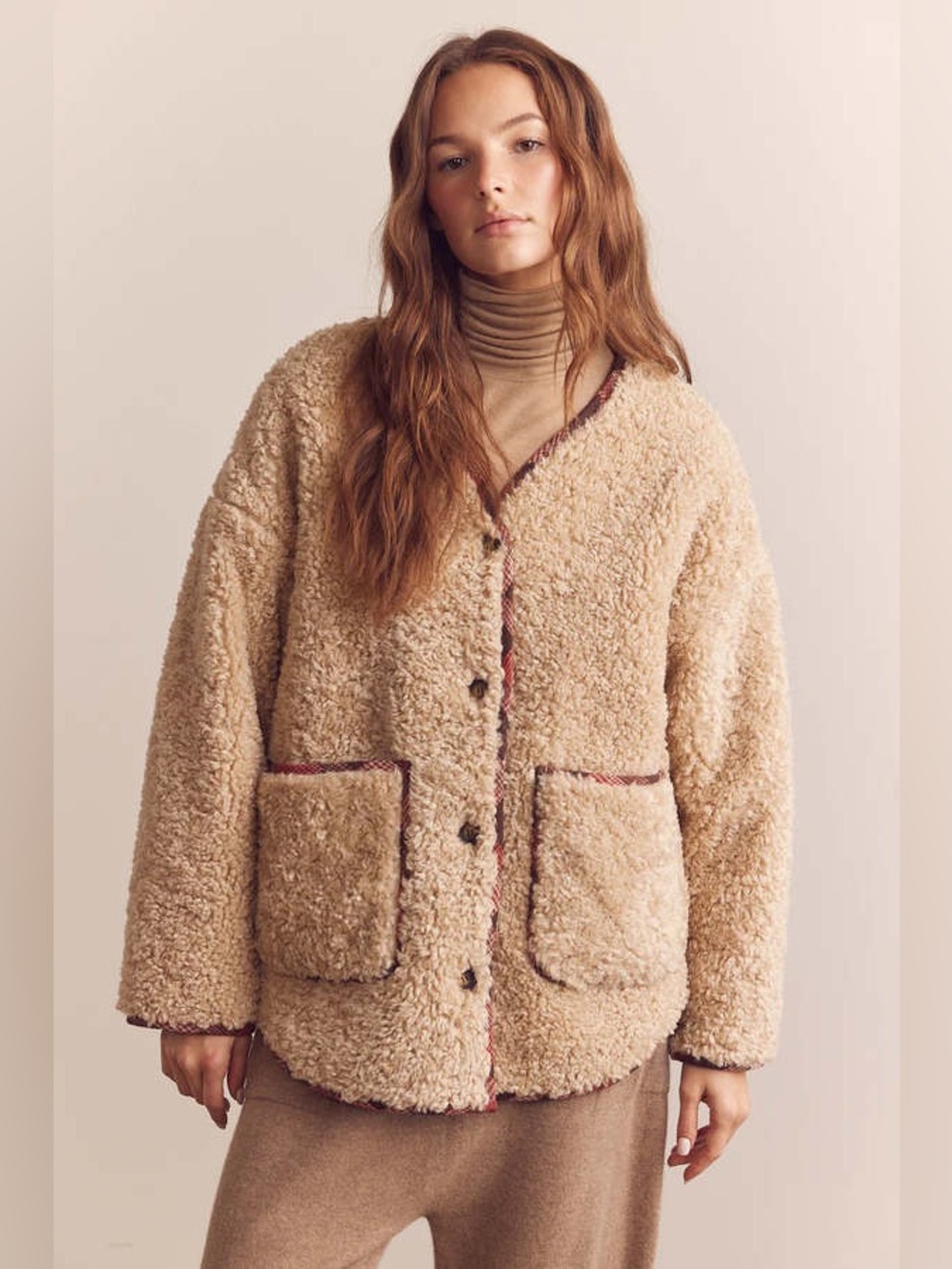 Amente Wool Blend Teddy Shepherd Reversible Jacket